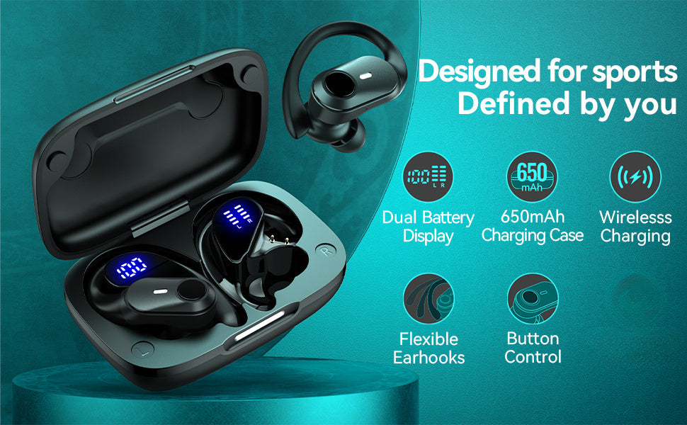 ProSound Wireless Earbuds - Immersive HD Stereo Sound, Advanced Wireless Technology, Up to Long Hours of Playtime, Ultra-Secure and Comfortable Fit, Advanced Noise Cancelling Technology, LED Display, Portable Charging Case -