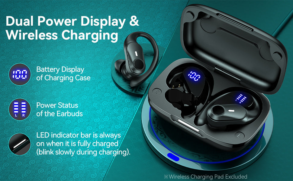 ProSound Wireless Earbuds - Immersive HD Stereo Sound, Advanced Wireless Technology, Up to Long Hours of Playtime, Ultra-Secure and Comfortable Fit, Advanced Noise Cancelling Technology, LED Display, Portable Charging Case -