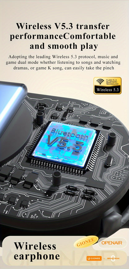 Gionee001True Wireless Earbuds With Mic, TWS In-Ear Headphones With ENC Noise Cancelling Mic, Sport Earhook Headset, Stereo In Ear Headphones With LED Display Charing Case, Wireless Running Sports Earbuds Earhook