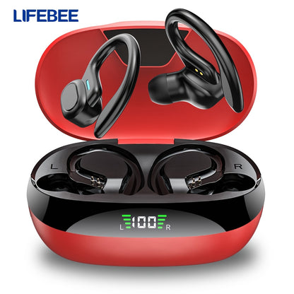True Wireless Earbuds with Mic | LIFEBEE TWS In-Ear Headphones with ENC Noise Cancelling, LED Display Charging Case, Sport Earhook, Stereo Sound, Wireless Running Earbuds for Adults