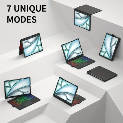 Tablet Turns Into A Laptop In Seconds With Multiple Support Options, Swivel Keyboard Case For Apple IPad Air 11 Inch 2024 & IPad Pro 11-inch (4th/3rd/2nd/1st) & IPad Air 5th 4th Generation; Rotatable Cover With Pencil Holder,