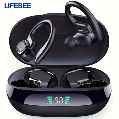 True Wireless Earbuds with Mic | LIFEBEE TWS In-Ear Headphones with ENC Noise Cancelling, LED Display Charging Case, Sport Earhook, Stereo Sound, Wireless Running Earbuds for Adults
