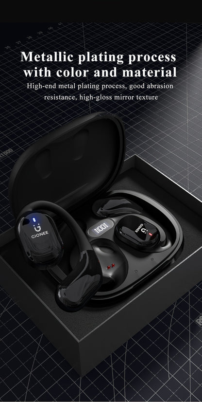 Gionee001True Wireless Earbuds With Mic, TWS In-Ear Headphones With ENC Noise Cancelling Mic, Sport Earhook Headset, Stereo In Ear Headphones With LED Display Charing Case, Wireless Running Sports Earbuds Earhook