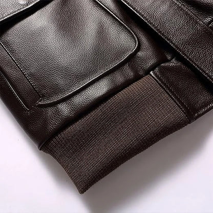 Custom Men's Genuine Leather Bomber Jacket with Detachable Fur Collar Winter Warm Fleece Lined Motorcycle Jacket High Quality