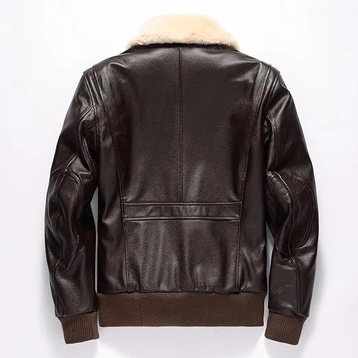 Custom Men's Genuine Leather Bomber Jacket with Detachable Fur Collar Winter Warm Fleece Lined Motorcycle Jacket High Quality
