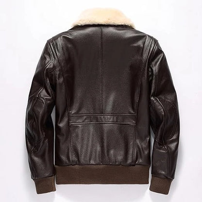 Custom Men's Genuine Leather Bomber Jacket with Detachable Fur Collar Winter Warm Fleece Lined Motorcycle Jacket High Quality