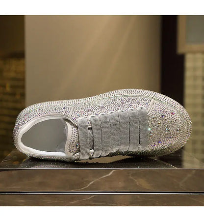 New 2023 Autumn Women Platform Shoes Rhinestones Thick-soled White Silver Shoes Shining Crystal Sneakers Trend Casual Sneakers
