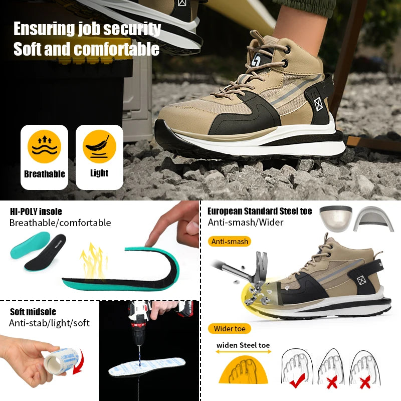 GUYISA Anti-Puncture Safety Shoes with Microfiber Upper Functional Work Boots with Steel Insole PU Outsole New Style