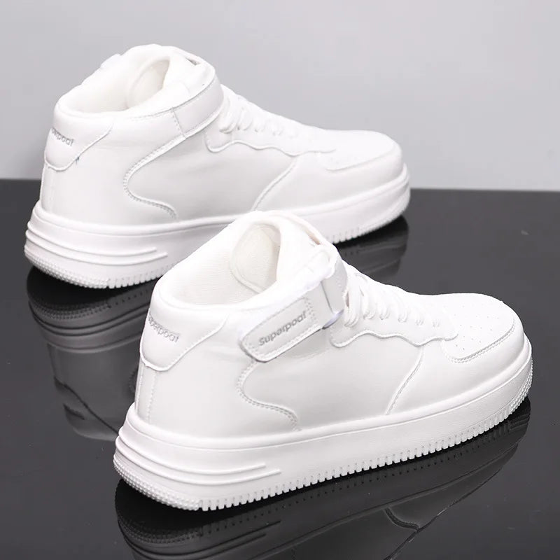 Men's High-Top Sneakers White Breathable Sports Shoes Slip-On Mesh Inner Height Increase for Couples  Air Shoes
