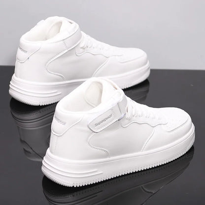 Men's High-Top Sneakers White Breathable Sports Shoes Slip-On Mesh Inner Height Increase for Couples  Air Shoes