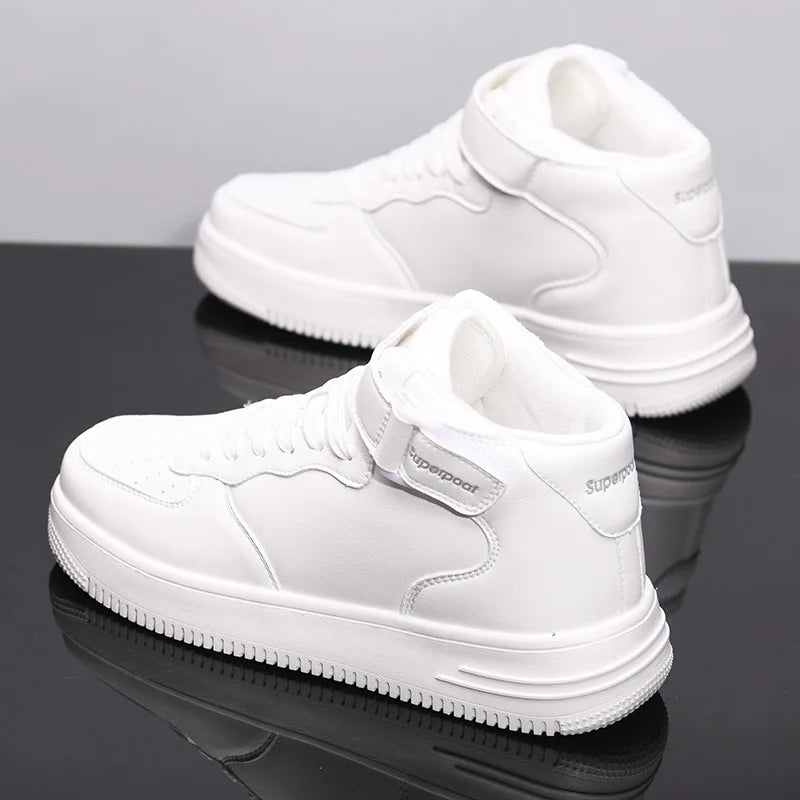 Men's High-Top Sneakers White Breathable Sports Shoes Slip-On Mesh Inner Height Increase for Couples  Air Shoes