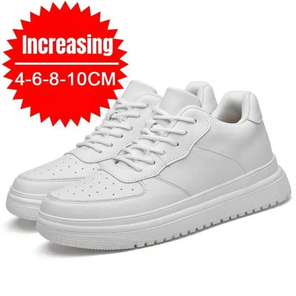 Men's Chunky Sneakers 10cm Women's Invisible Elevator Sneakers Unisex White Leather Platform Shoes Plus Size 46