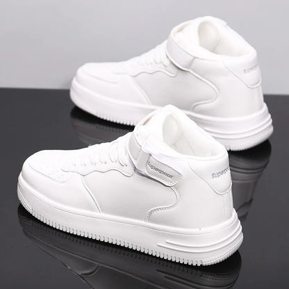 Men's High-Top Sneakers White Breathable Sports Shoes Slip-On Mesh Inner Height Increase for Couples  Air Shoes