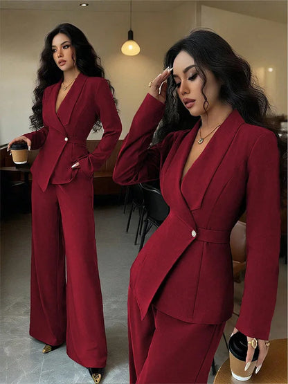 2025 Autumn Cross-border European American Women's Suit Elegant Fashion Long-sleeved Jacket Straight Pants Two-piece Set Velour