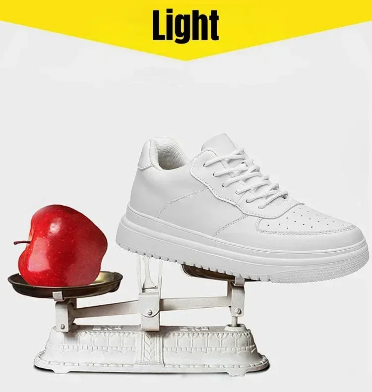 Men's Chunky Sneakers 10cm Women's Invisible Elevator Sneakers Unisex White Leather Platform Shoes Plus Size 46