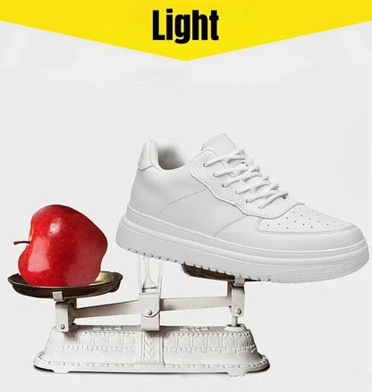 Men's Chunky Sneakers 10cm Women's Invisible Elevator Sneakers Unisex White Leather Platform Shoes Plus Size 46