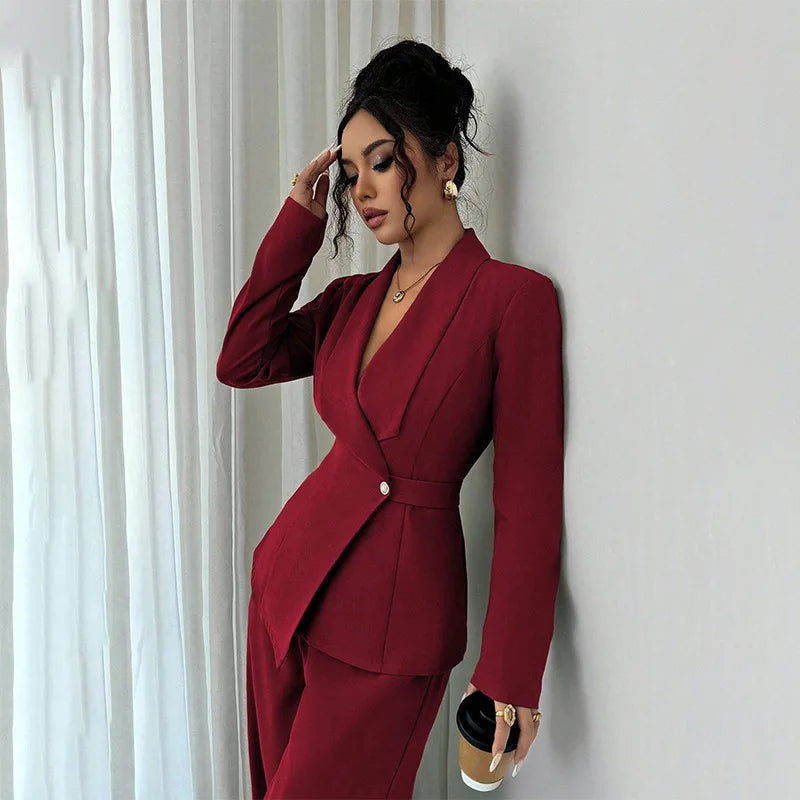 2025 Autumn Cross-border European American Women's Suit Elegant Fashion Long-sleeved Jacket Straight Pants Two-piece Set Velour