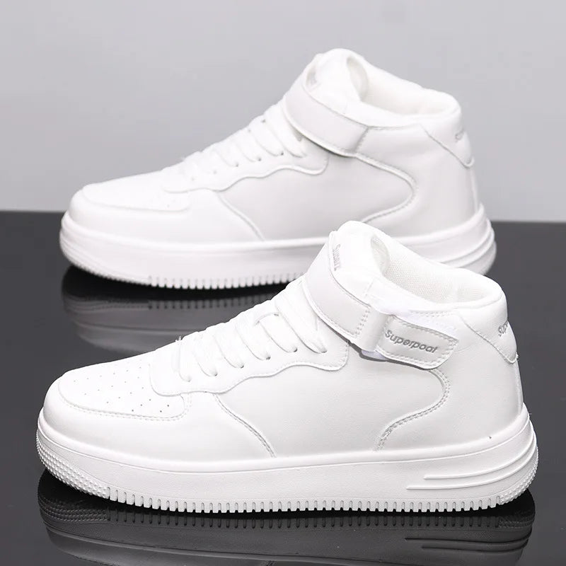 Men's High-Top Sneakers White Breathable Sports Shoes Slip-On Mesh Inner Height Increase for Couples  Air Shoes