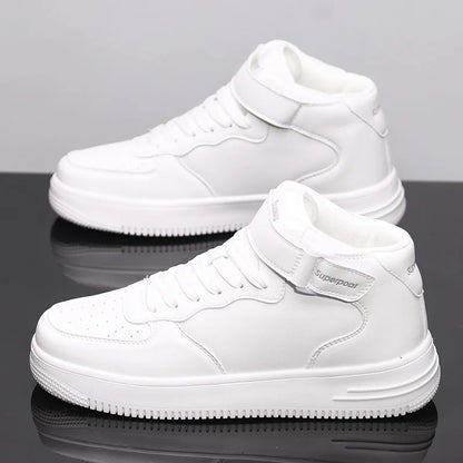 Men's High-Top Sneakers White Breathable Sports Shoes Slip-On Mesh Inner Height Increase for Couples  Air Shoes