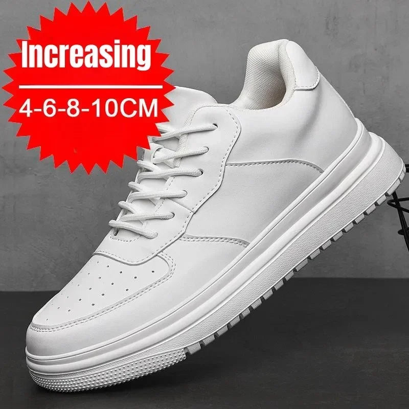 Men's Chunky Sneakers 10cm Women's Invisible Elevator Sneakers Unisex White Leather Platform Shoes Plus Size 46