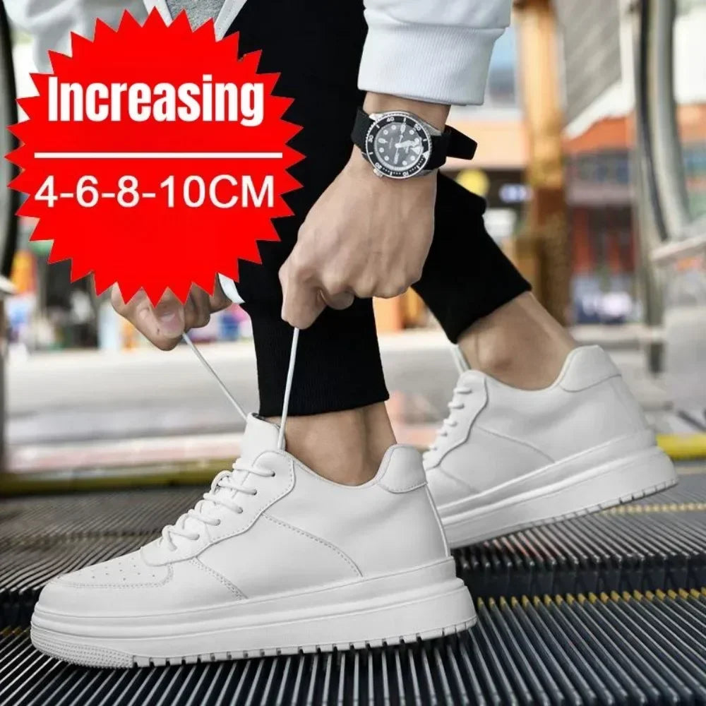 Men's Chunky Sneakers 10cm Women's Invisible Elevator Sneakers Unisex White Leather Platform Shoes Plus Size 46