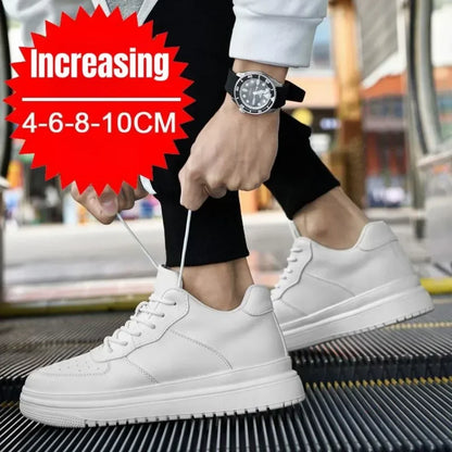 Men's Chunky Sneakers 10cm Women's Invisible Elevator Sneakers Unisex White Leather Platform Shoes Plus Size 46