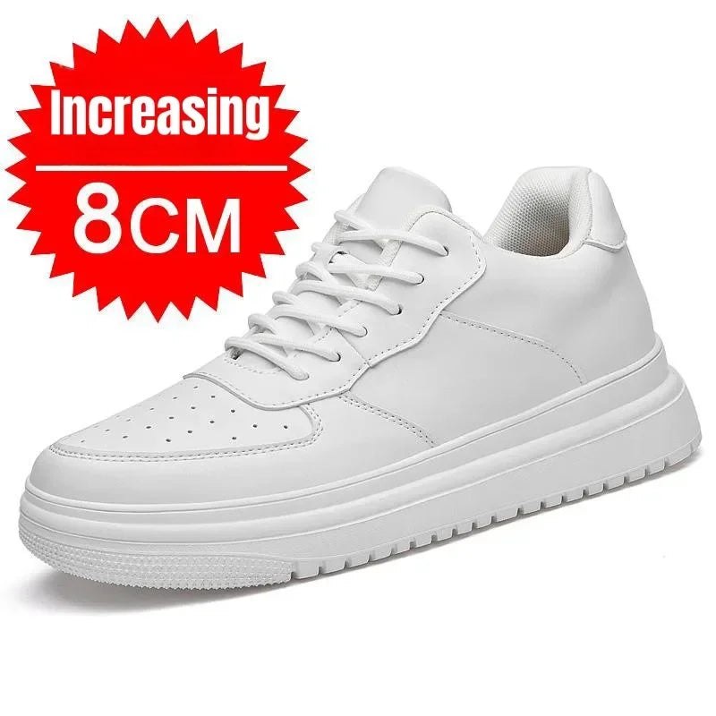 Men's Chunky Sneakers 10cm Women's Invisible Elevator Sneakers Unisex White Leather Platform Shoes Plus Size 46