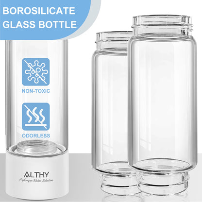 ALTHY Hydrogen Rich Water Generator Bottle - Glass Cupbody - DuPont SPE & PEM Dual Chamber Maker Ionizer - H2 Inhalation Device