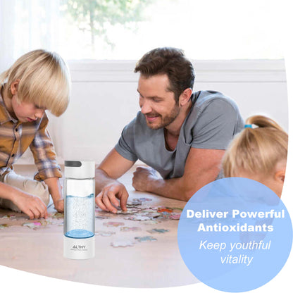 ALTHY Hydrogen Rich Water Generator Bottle - Glass Cupbody - DuPont SPE & PEM Dual Chamber Maker Ionizer - H2 Inhalation Device