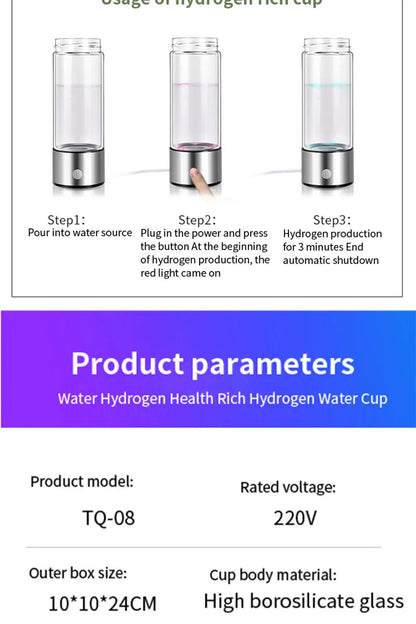 Portable Hydrogen Water Generator Alkaline Maker Rechargeable Water Ionizer Bottle Super Antioxidan Hydrogen-Rich Water Cup