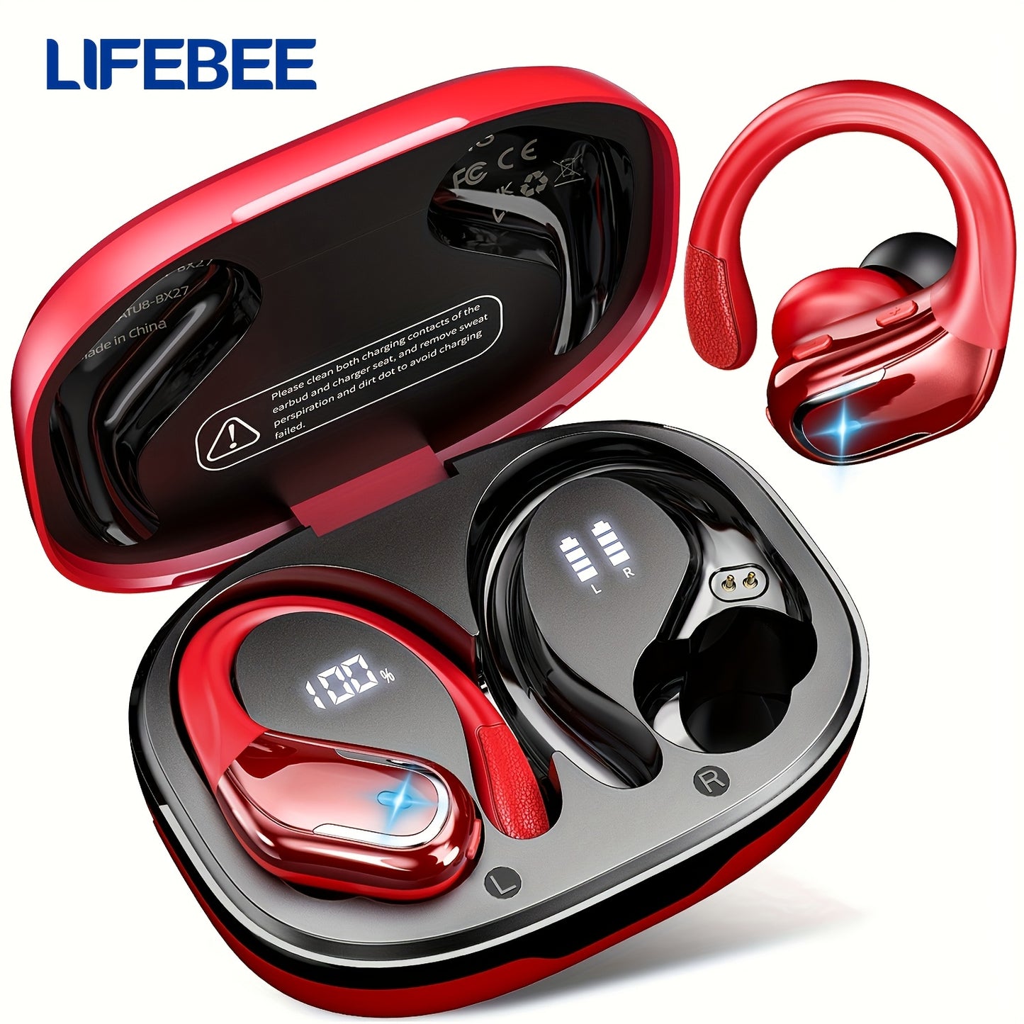 LIFEBEE New Wireless Earbuds for Running Sports, Wireless Earphones with Earhooks Pure Bass Sound, Over Ear Headphones with Dual-LED Display, Noise Cancelling Headset Earphones Built-in Microphone