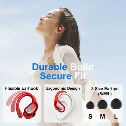 LIFEBEE New Wireless Earbuds for Running Sports, Wireless Earphones with Earhooks Pure Bass Sound, Over Ear Headphones with Dual-LED Display, Noise Cancelling Headset Earphones Built-in Microphone