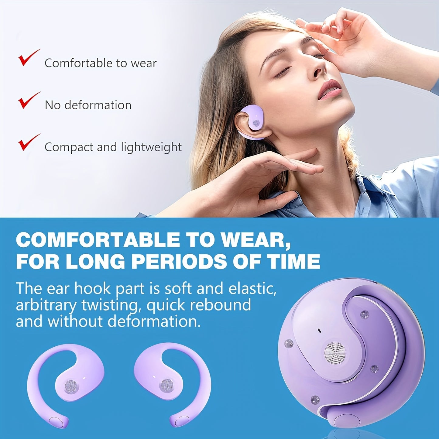 True Wireless Earbuds - Capless Design, V5.3, Touch Button, Hands-free, Low-latency, Low-power, Auto-start, Ergonomic, Dual-connect, Built-in Microphone, Compatible with Android/IOS Smartphones