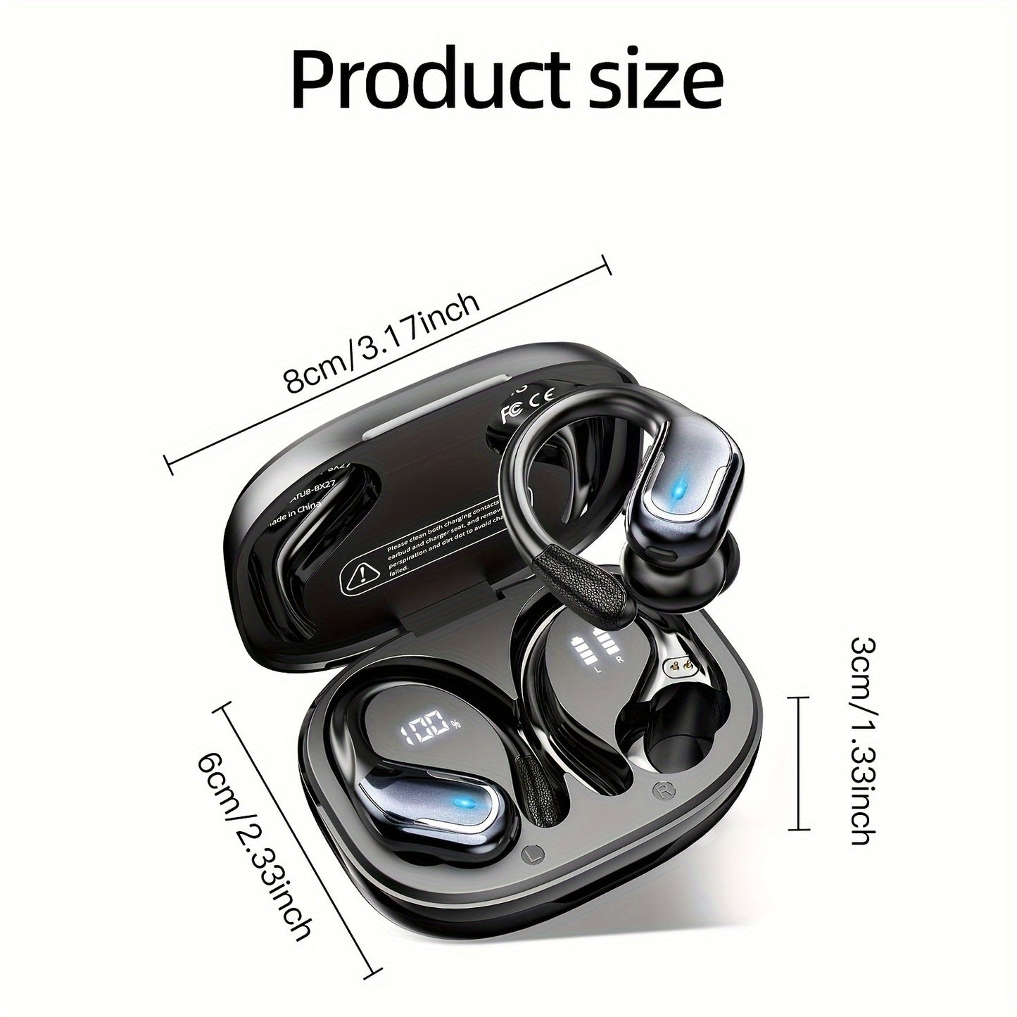 LIFEBEE New Wireless Earbuds for Running Sports, Wireless Earphones with Earhooks Pure Bass Sound, Over Ear Headphones ENC Noise Cancelling with Dual-LED Display, Earphones Built-in Microphone