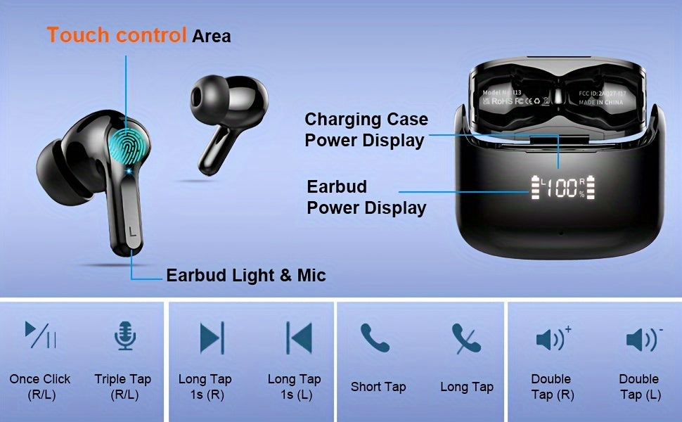 LIFEBEE Wireless Earbuds LED Power Display with Wireless Charging Case In-Ear Earbuds