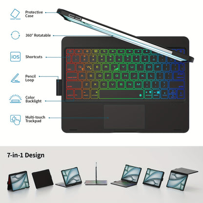 Tablet Turns Into A Laptop In Seconds With Multiple Support Options, Swivel Keyboard Case For Apple IPad Air 11 Inch 2024 & IPad Pro 11-inch (4th/3rd/2nd/1st) & IPad Air 5th 4th Generation; Rotatable Cover With Pencil Holder,