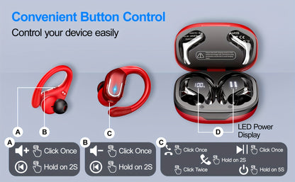 LIFEBEE New Wireless Earbuds for Running Sports, Wireless Earphones with Earhooks Pure Bass Sound, Over Ear Headphones with Dual-LED Display, Noise Cancelling Headset Earphones Built-in Microphone
